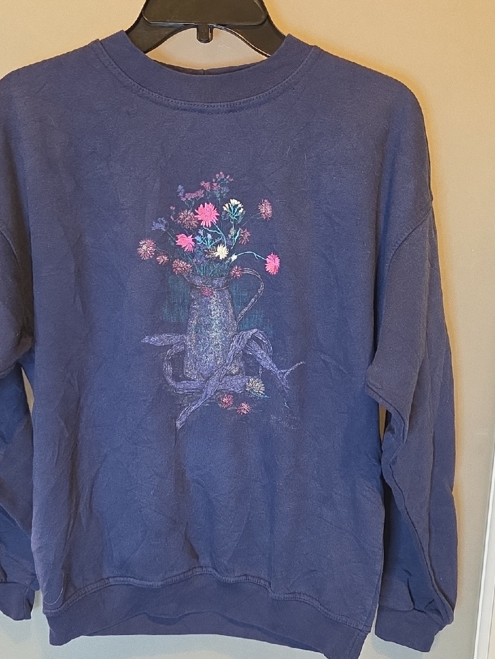 Blue Floral Graphic Crewneck Sweatshirt